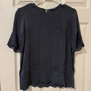 Madewell Grey 100% Silk Eyelet Trim Blouse